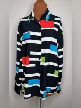 Rafael Colorblock Long Sleeve Button Front Blouse Size XL